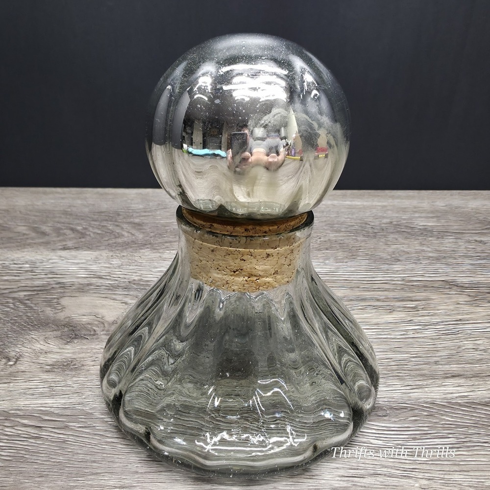Vintage Hand Blown Decanter with Mercury Glass Ball Cork Plug- Made In Mexico